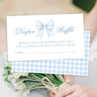Blue gingham bow baby boy shower diaper raffle