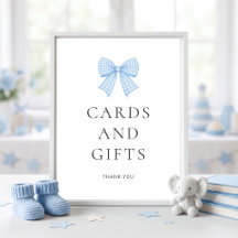 Blue Gingham Bow Cards Gifts Baby Shower 