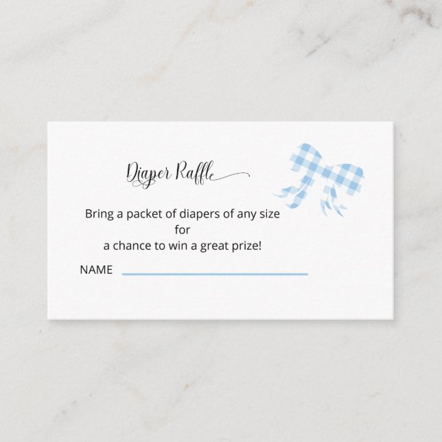 Blue Gingham Bow Diaper Raffle Enclosure Card (Front)