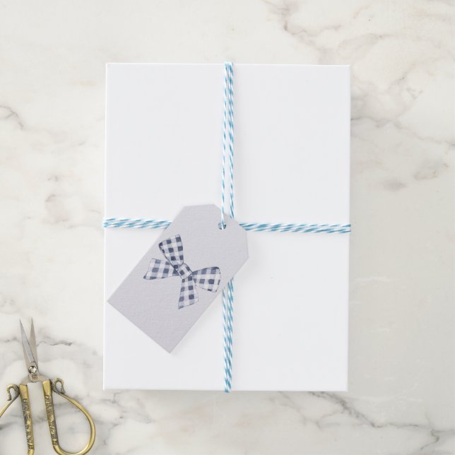 Blue Gingham Bow Gift Tags (With Twine)