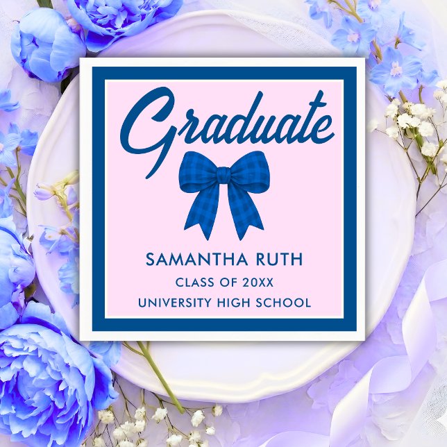 Blue Gingham Bow Graduation Party Napkin (Creator Uploaded)