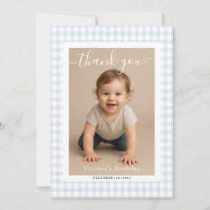 Blue Gingham Bow Heart Teddy Bear Baby Shower Card