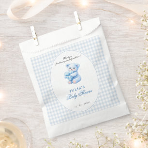 Blue Gingham Bow Heart Teddy Bear Baby Shower Favour Bags