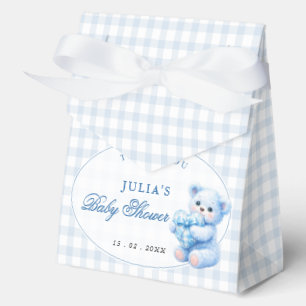 Blue Gingham Bow Heart Teddy Bear Baby Shower Favour Box