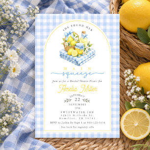 Blue Gingham Bow Lemon Picnic Bridal Shower Invitation