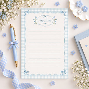 Blue Gingham Bow Lined Stationery Paper