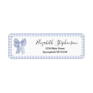 Blue Gingham Bow Return Address Label