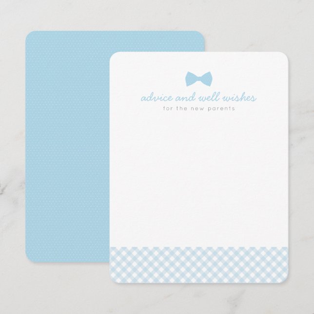 Blue gingham bow tie cute baby shower advice card (Front/Back)