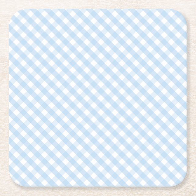 blue gingham boy baby party shower decor party square paper coaster (Front)