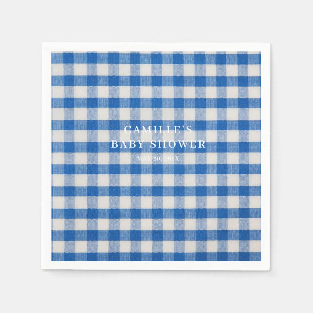 Blue Gingham Boy Baby Shower Napkin (Front)