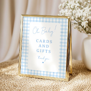 Blue Gingham  Boy Baby Shower Tabletop Poster