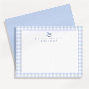 Blue Gingham  Boy Personalised Nursery Note Card