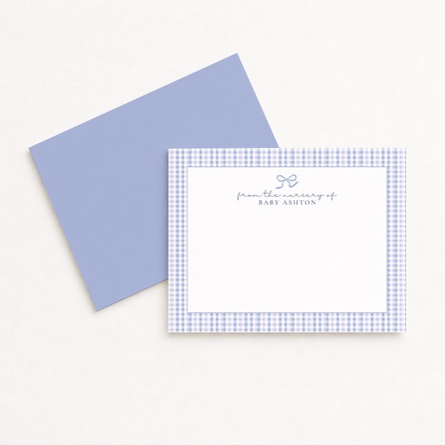 Blue Gingham  Boy Personalised Nursery Note Card (Creator Uploaded)