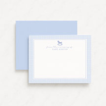 Blue Gingham  Boy Personalised Nursery Note Card