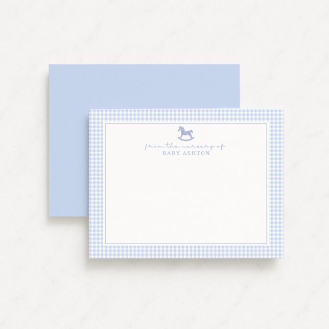 Blue Gingham  Boy Personalised Nursery Note Card (Creator Uploaded)