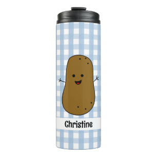 Blue Gingham Brown Potato Custom Thermal Tumbler