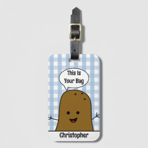Blue Gingham, Brown Potato, Your Bag, Custom Luggage Tag