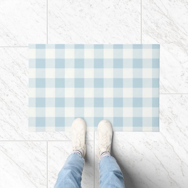 Blue Gingham Buffalo Check Coastal Doormat (Indoor)