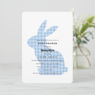 Blue Gingham Bunny Baby Shower Invitation