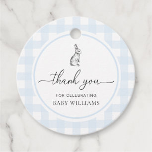 Blue Gingham Bunny Rabbit Baby Shower Favour Tags
