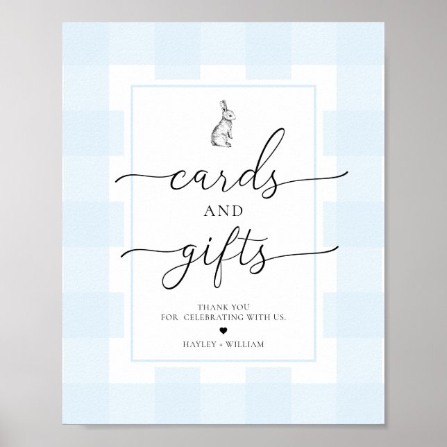 Blue Gingham Bunny Rabbit Cards and Gifts Poster (Front)