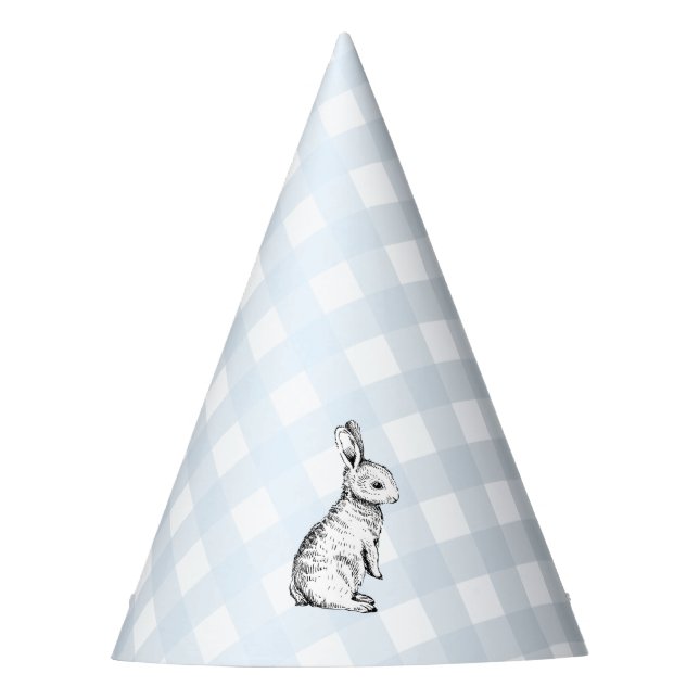 Blue Gingham Bunny Rabbit Party Hat (Front)