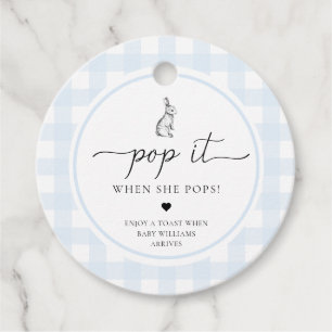 Blue Gingham Bunny Rabbit Pop It When She Pops Favour Tags