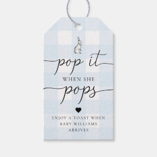Blue Gingham Bunny Rabbit Pop It When She Pops Gift Tags