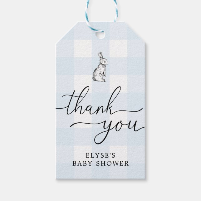 Blue Gingham Bunny Rabbit Thank You Favour Tag (Front)