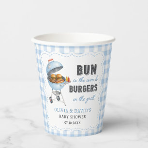 Blue Gingham Burger BBQ Baby Shower Paper Cups