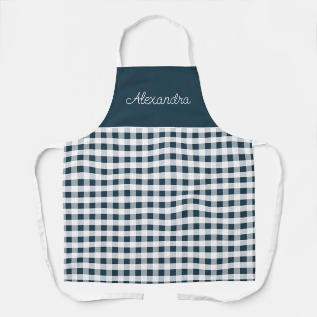 Blue Gingham Check Adult Personalised Cooking  Apron (Front)