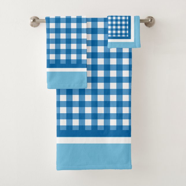 Blue Gingham Check Bath Towel Set (Insitu)