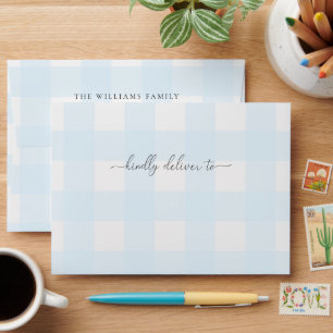 Blue Gingham Check Envelope