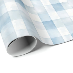 Blue Gingham Check for Baby Boy Nursery,Soft Plaid Wrapping Paper