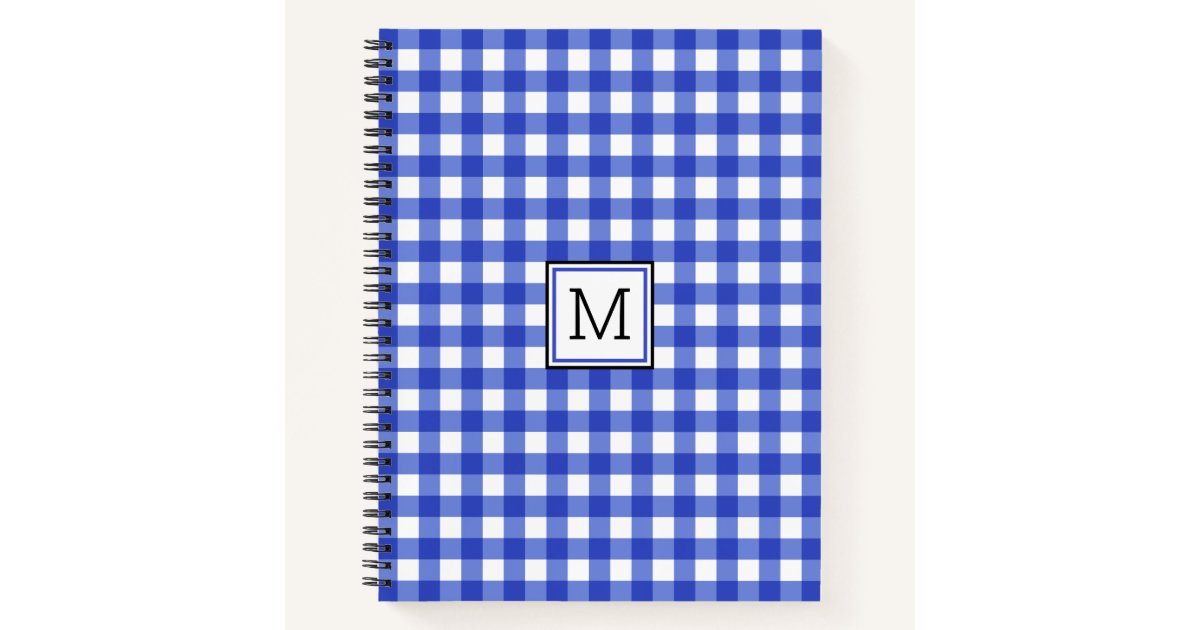 Blue Gingham Check Monogram Notebook Zazzle