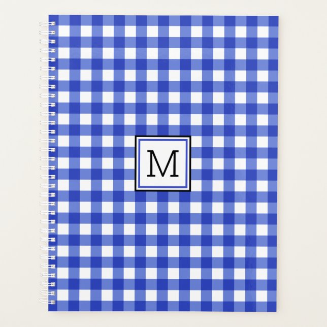 Blue Gingham Check Monogram Planner (Front)