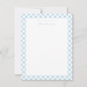 Blue Gingham Check Personal Stationery Note Card