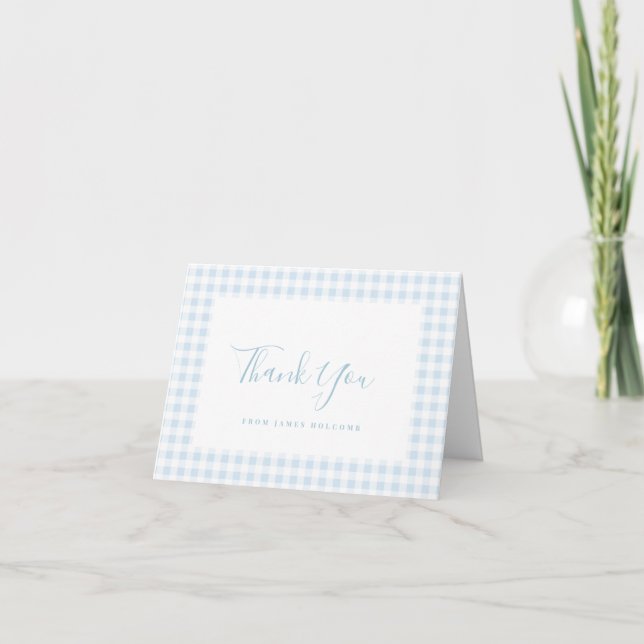 Blue Gingham Check Personal Stationery Thank You C (Front)