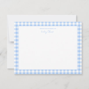 Blue Gingham check Personalised Flat Thank You Card