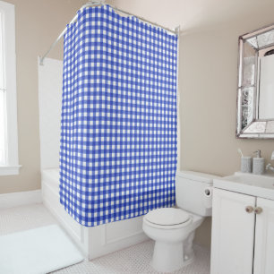 Blue Gingham Check Shower Curtain