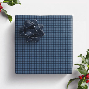 Blue gingham check simple preppy holiday plaid wrapping paper