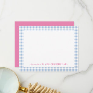 Blue Gingham Check with Pink From the Desk of Thank You Card