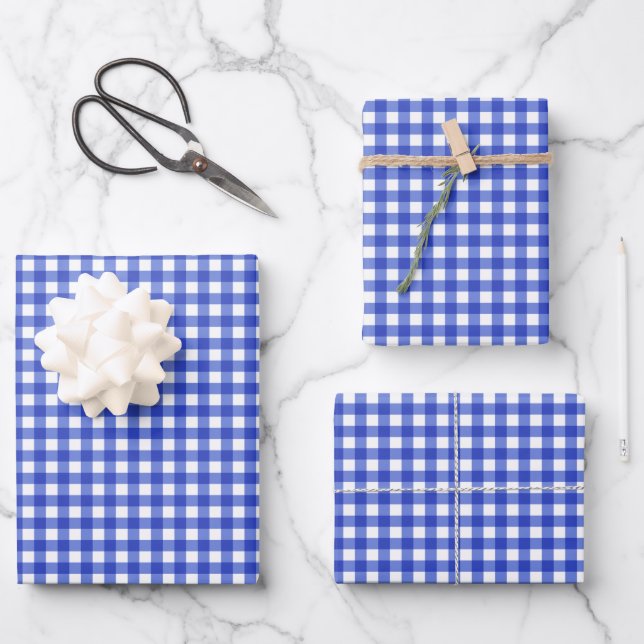 Blue Gingham Check Wrapping Paper Sheet (Front)