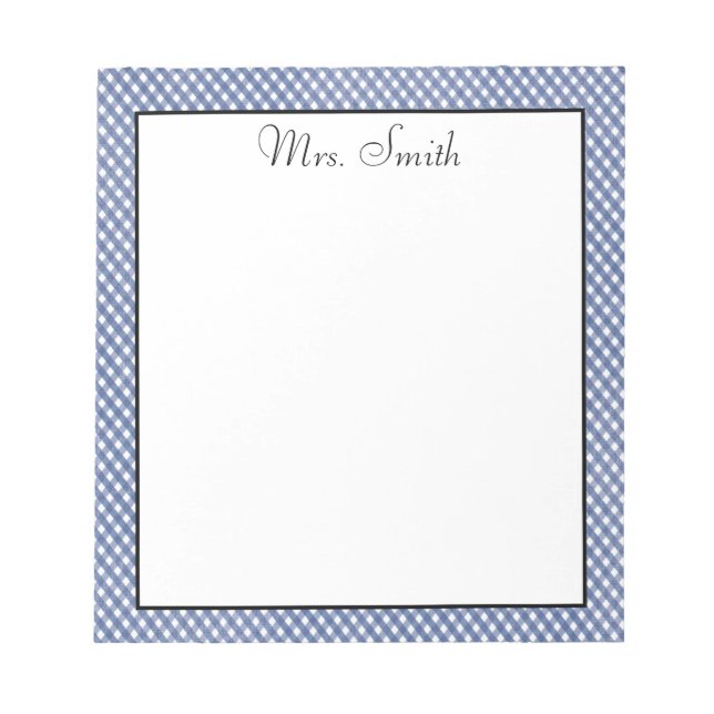 Blue Gingham Chequered  Notepad (Front)