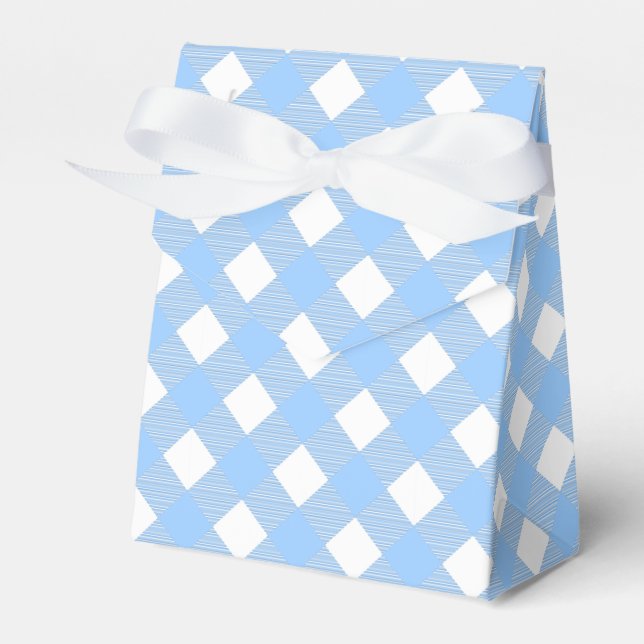 Blue Gingham Chequered Pattern Favour Box (Front Side)