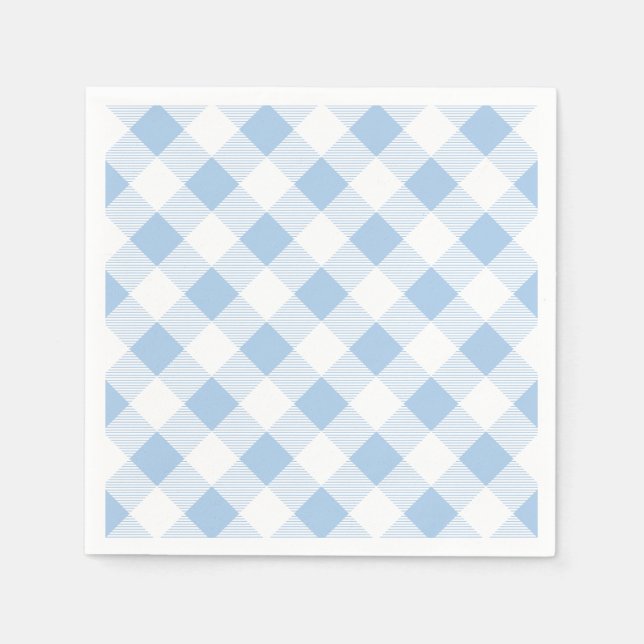 Blue Gingham Chequered Pattern Paper Napkin (Front)