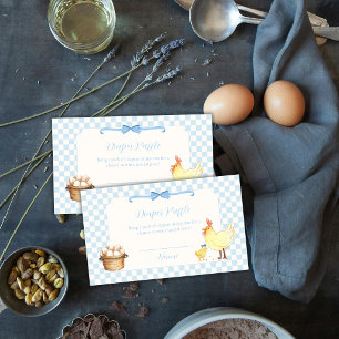 Blue Gingham Chicken Diaper Raffle Baby Shower Enclosure Card