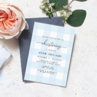 Blue Gingham Christening Invitation