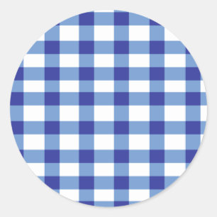 Blue Gingham Classic Round Sticker