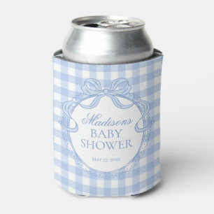Blue Gingham Coquette Bow Baby Shower Favor Can Cooler